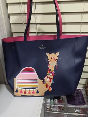kate spade navy tote with pink trim and Camel Design